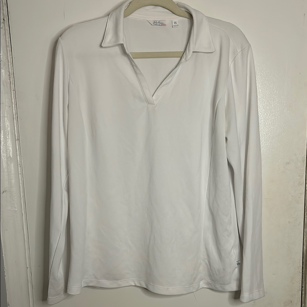 White Long Sleeve Polo Top